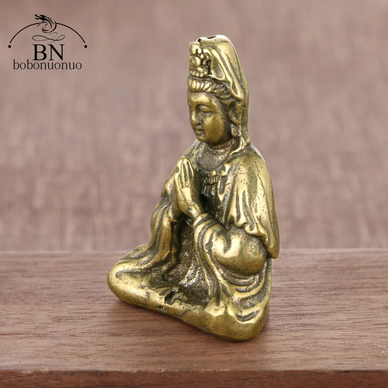 Brass Guanyin Bodhisattva Buddha Statue Ornaments New Style Small Copper Buddhas Miniatures Figurines Home Crafts Decor