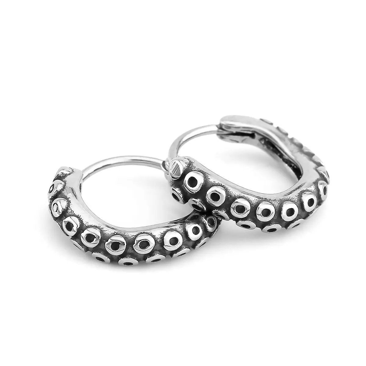 Gothic Stainless Steel Imitation Octopus Whiskers Hoop Earrings Men Women Fashion Creative Design Hip Hop Earrings Jewelry