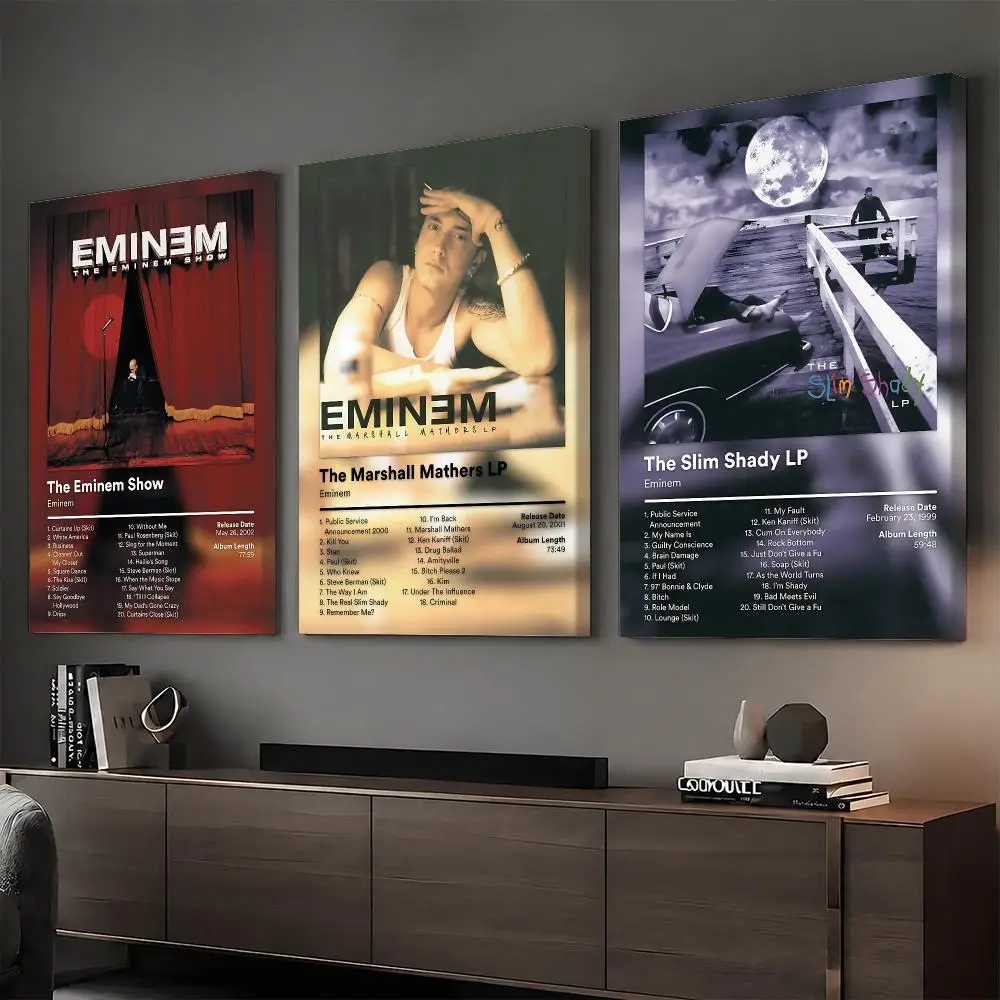 E-Eminem Music Rapper Painting Calligraphy Wood Framed Canvas Poster HD Wall Art For Bedroom Hallway Bar Office Home Decor