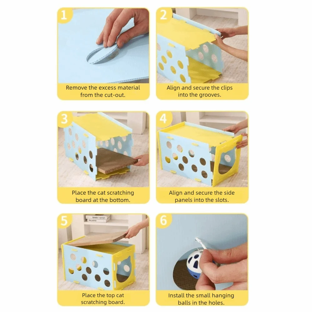 

Double Layer Cat Scratcher Bed House Detachable Breathable Cat Scratch Board Wear Resistant with Balls Pet Tunnel Nest