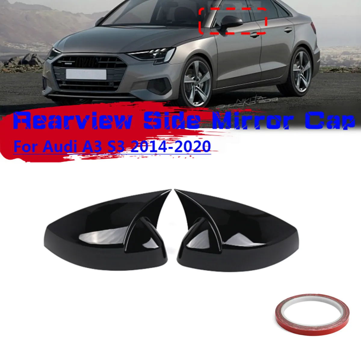 Für Audi A3 S3 8V RS3 2013 2014 2015 2016 2017 2018 2019 Rückspiegelgehäuse Carbon-Optik / Glänzend Schwarze Spiegelkappen