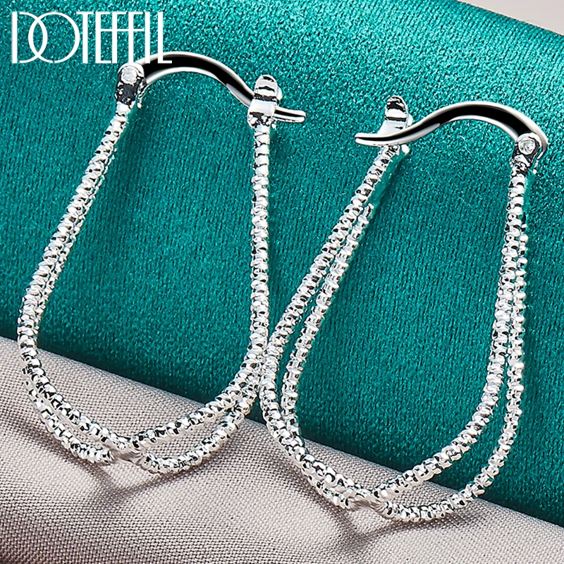 DOTEFFIL 925 Sterling Silver Double Line Cross Hoop Earring Dla kobiety Lady Najlepszy prezent Moda Urok Biżuteria ślubna