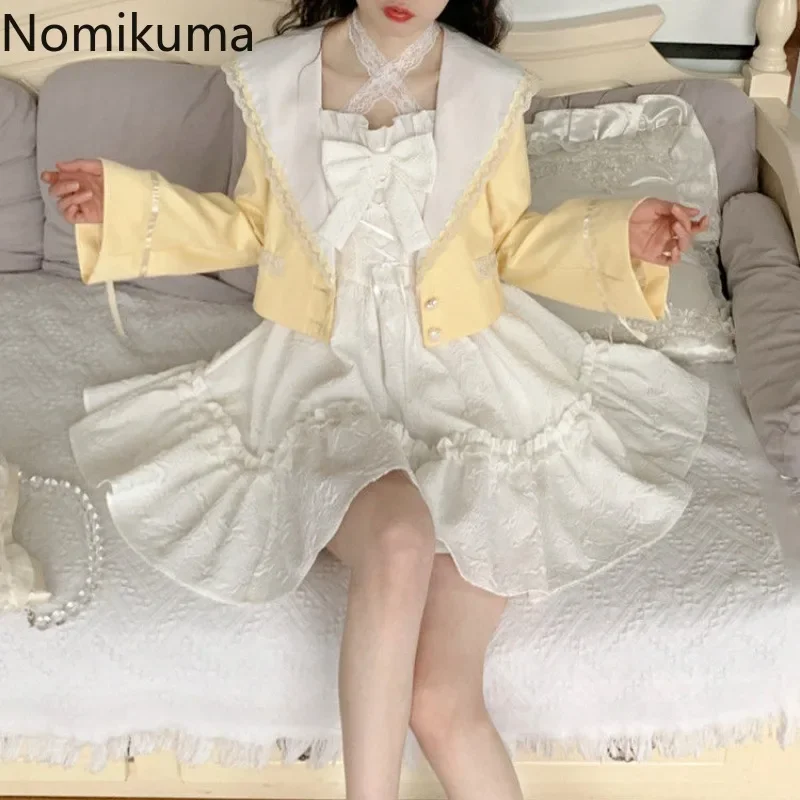 Vestidos de mujer 2025, vestidos de verano bonitos para mujer, estilo Lolita, vestido japonés dulce, vestido blanco con lazo y volantes