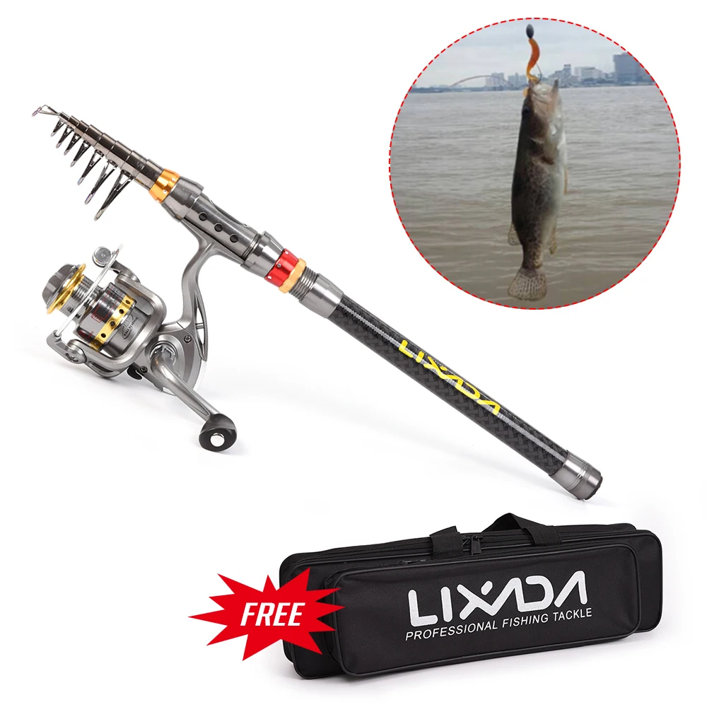 Lixada Telescopic Fishing Rod and Reel Combo Full Kit Carbon Fiber Fishing Rod Pole + Spinning Fishing Reel + Fishing Tackle Set