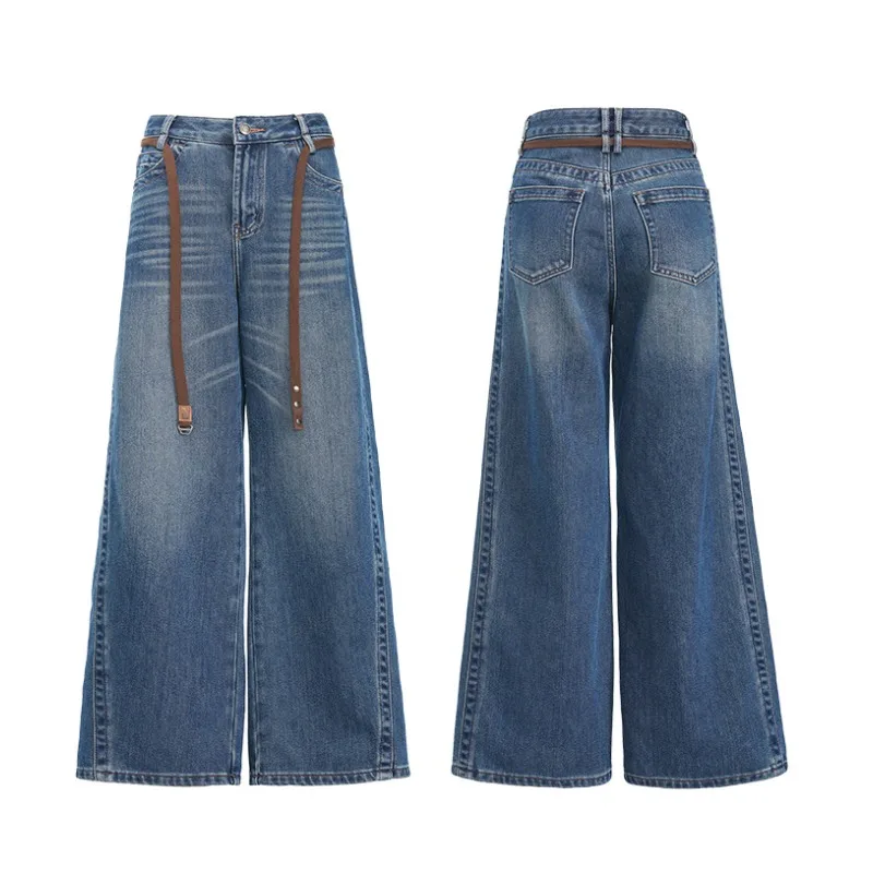 

Women's Stretch Denim Trousers High Waist Wide Leg Loose Jeans Slimming Flowy Long Pants Retro Spring Fashion