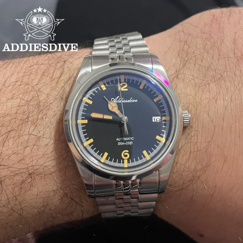 

ADDIESDIVE Watch For Men Jubilee Strap Calendar Display 100m Diving Luminous NH35 Automatic Mechanical Watch Montre Homme