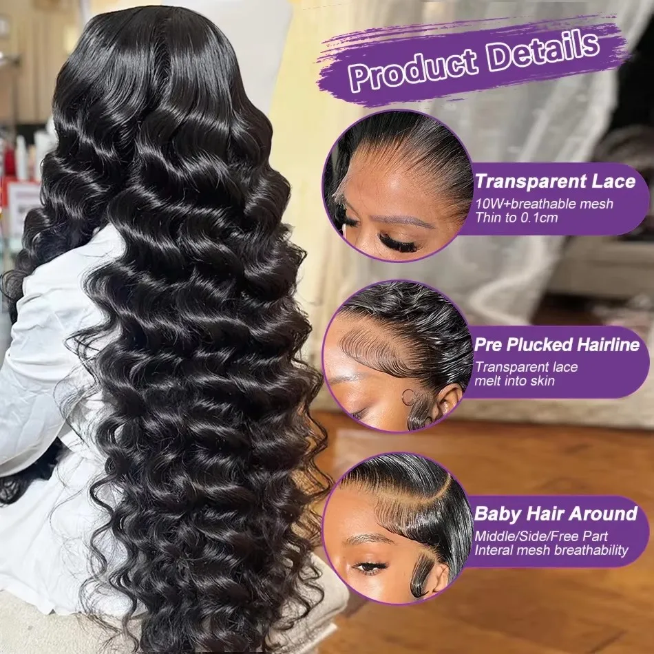 250 Density Loose Waves Wigs Human Hair Deep Wave 13X6 Hd Lace Frontal Wigs Curly Human Hair Wigs With Bleached Knots 30 40 Inch