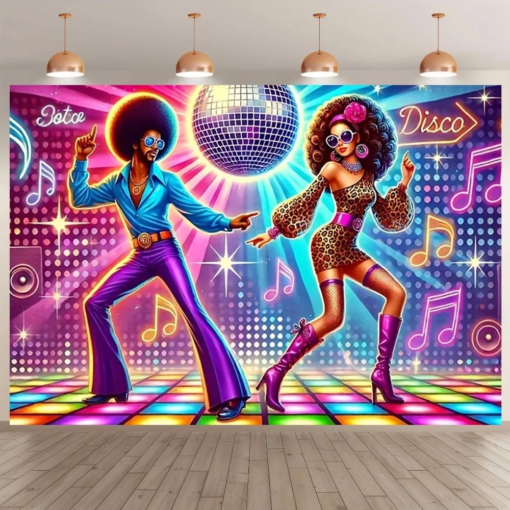 Fashion Couple Disco Energetic Stage Party Banner Background Cloth, Adult Birthday Party Decoration Photography Studio Backdrop
