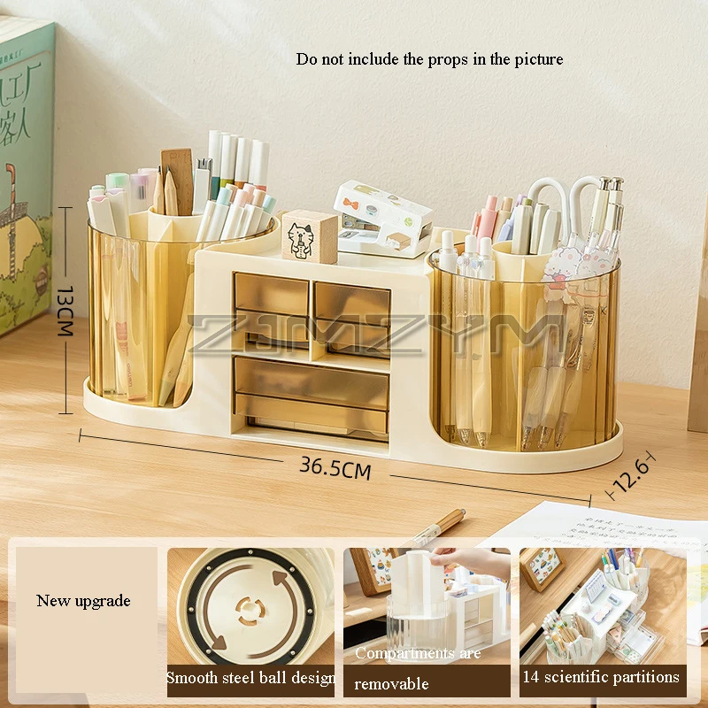 Double Rotatable Pen Holder Large Capacity Desk Stationery Pen Storage Box Wear-resistant Transparent INS Style Pencil Container