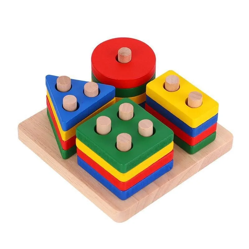 Montessori Wooden Sorting and Stacking Toys Preschool Color Perception Training Action Ability Cultivation Color Matching Game