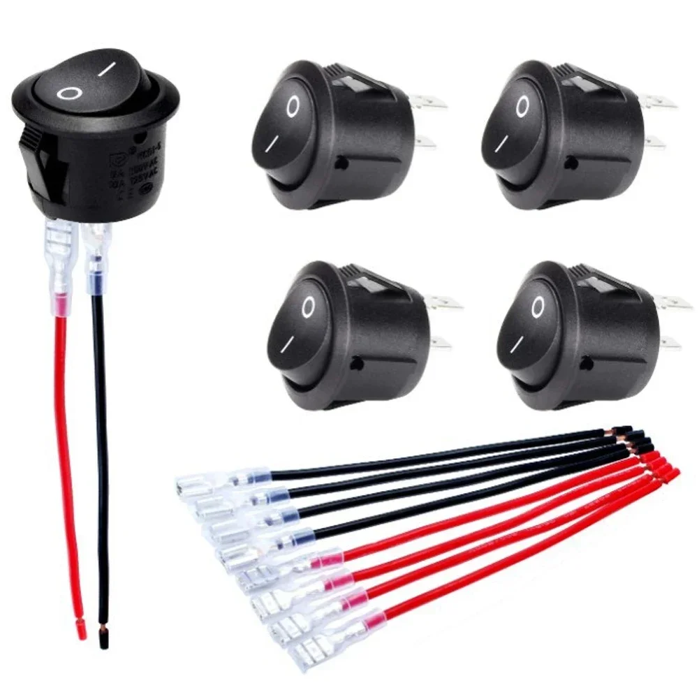 5Pcs Car 20mm Mini Round Rocker Switch ON Off 12 Volt Toggle Switch 12V Automotive RV 2 Pin Switch 120V With Wire