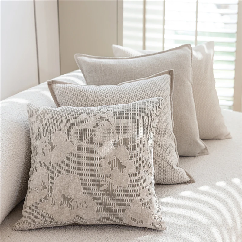 45X45CM Nordic Simple Throw Pillow Cover Light Brown Jacquard Stamping Waist Cushion Cover Decor Home Decorative Pillowcase