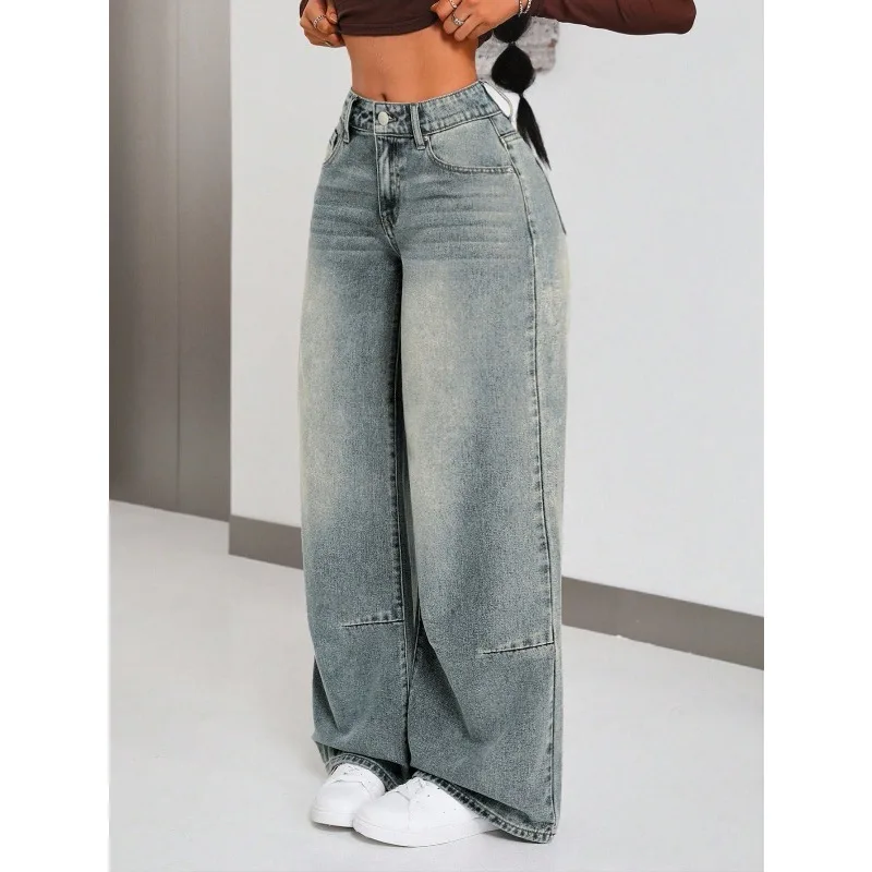 

2026 Women's Solid Color Front Button Pockets Casual Jeans