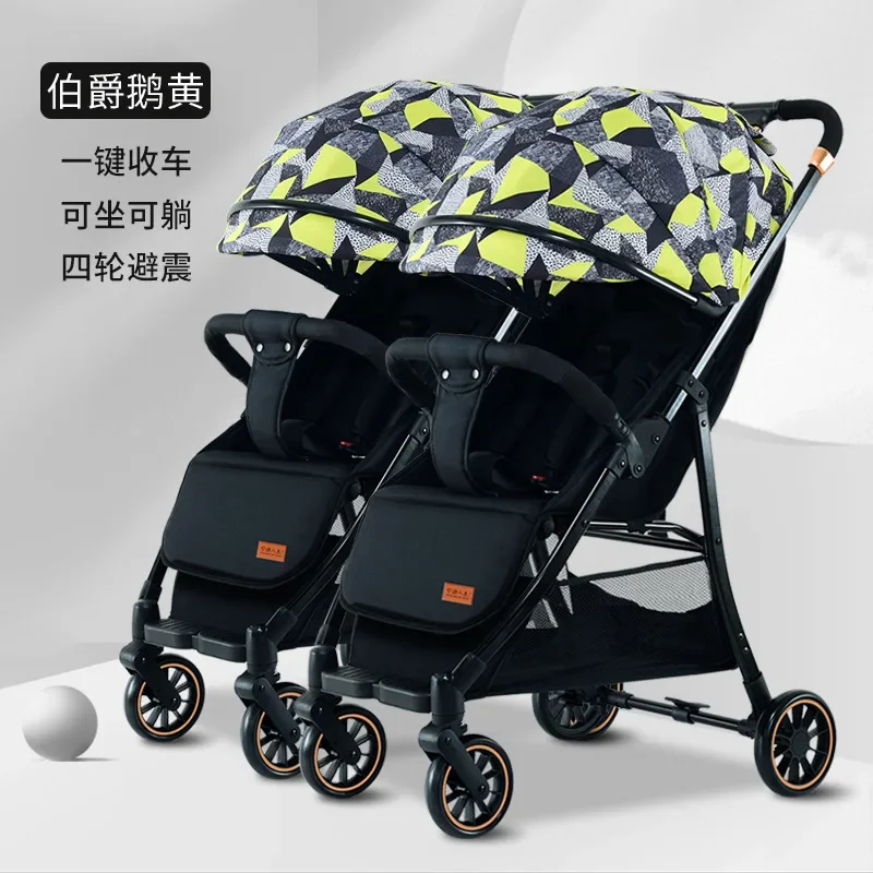 Twin Baby Stroller Can Sit and Lie Down Lightweight Foldable High Landscape One Click Collection for Baby Strollers