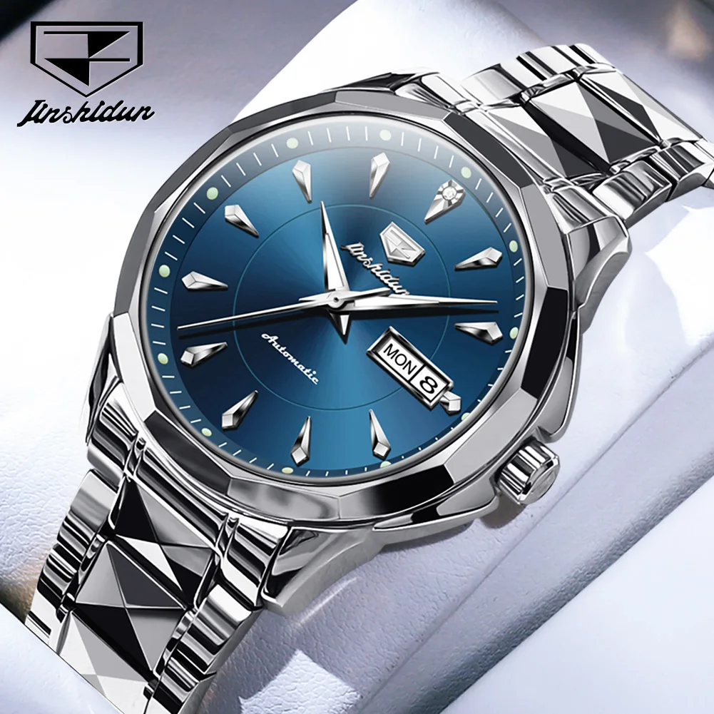 

JSDUN Brand Imported Movement Automatic Mechanical Watch Waterproof Business Tungsten steel Strap Original Wristwatch Calendar