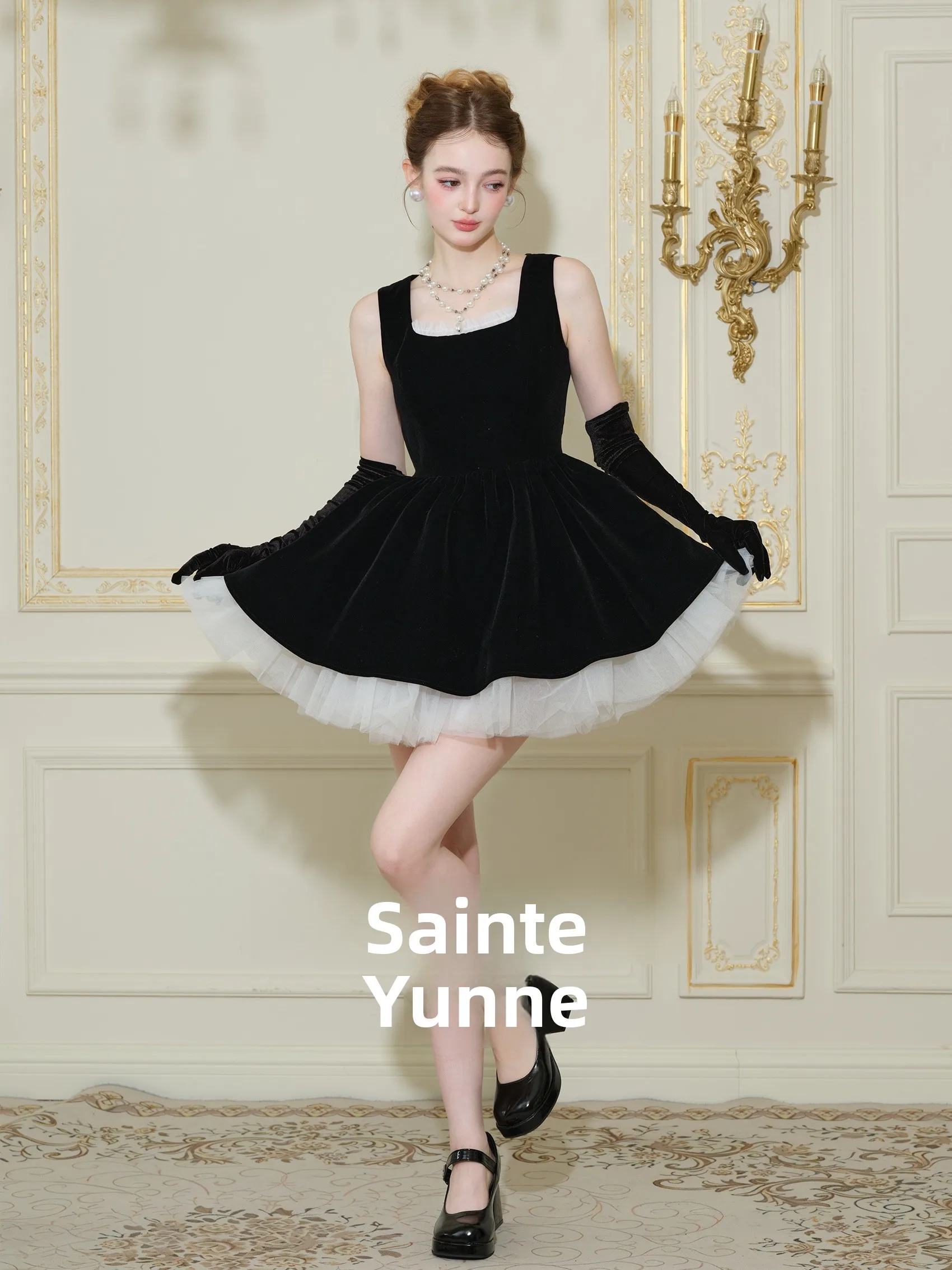 

Новинка осени: Бархатная пышная юбка Ele ort Velvet Dr SainteYunne Black Swan с высокой талией и молнией, без рукавов