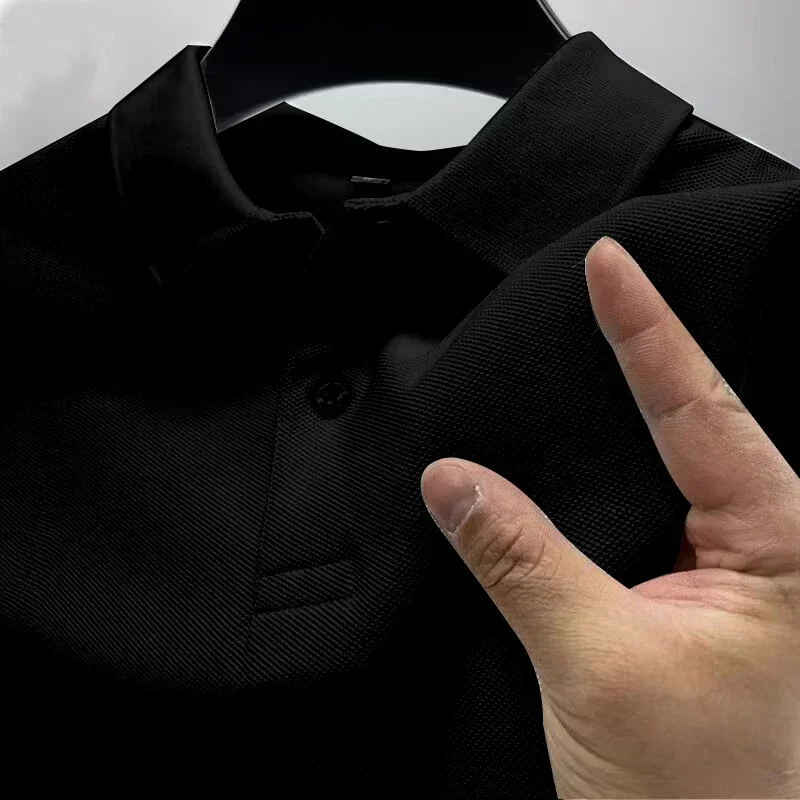 Herren Sommer Kurzarm Golf Poloshirt mit Kragen, einfarbig, atmungsaktiv, für Büro, Sport, Freizeit, hochwertige Herrenbekleidung – Detail 3