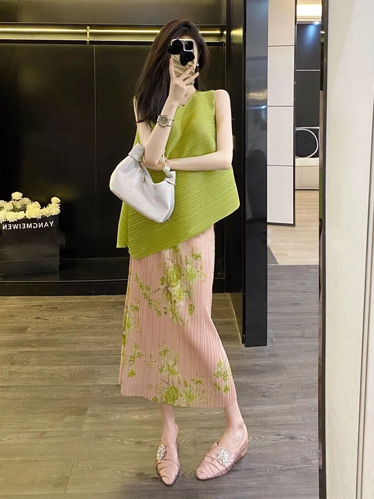 

Sli een Svel Top And Skirt Set Fre And Ele Summer Faion Ensemble Beautiful Pleated Skirt Ideal Outfit