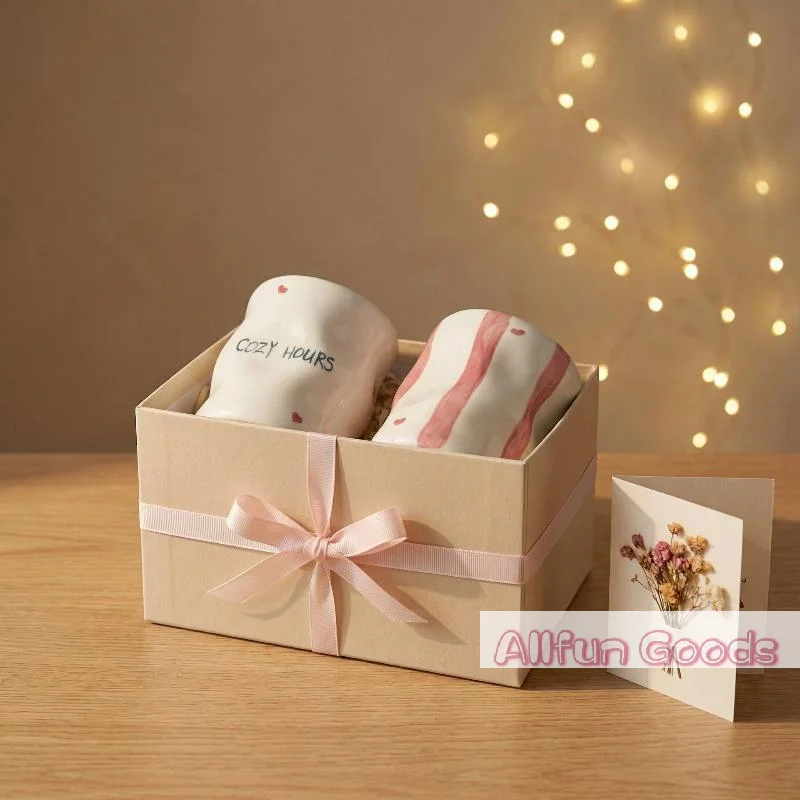 Hand Painted Striped Heart Ceramic Mug Irregular Wrinkle Shape Ins Style Coffee Cup For Home Office Afternoon Tea Time Use