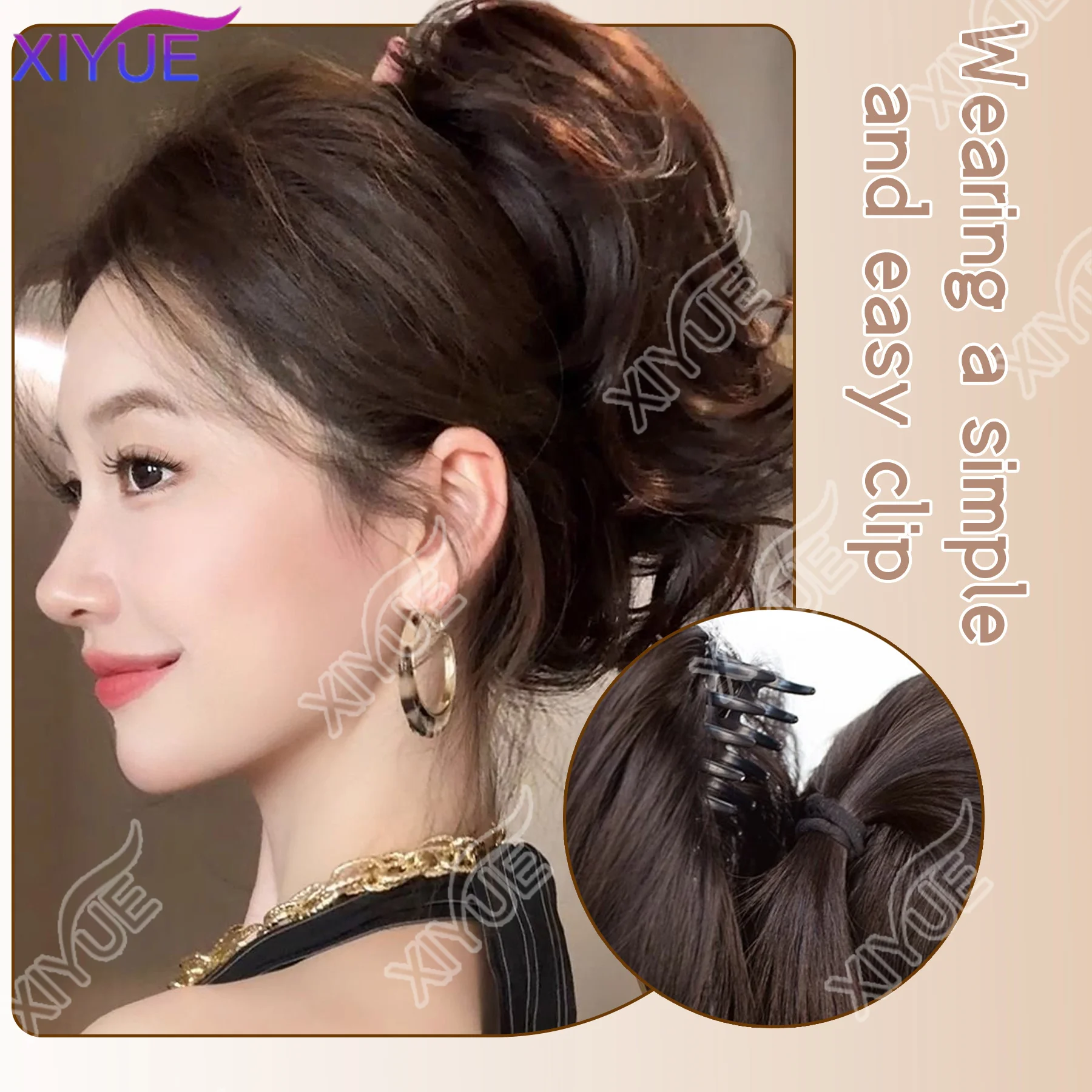 XY paardenstaartverlenging synthetische lange klauw krullende paardenstaart gemengd blond clip-in haarverlenging natuurlijk ogend haarstukje voor dames