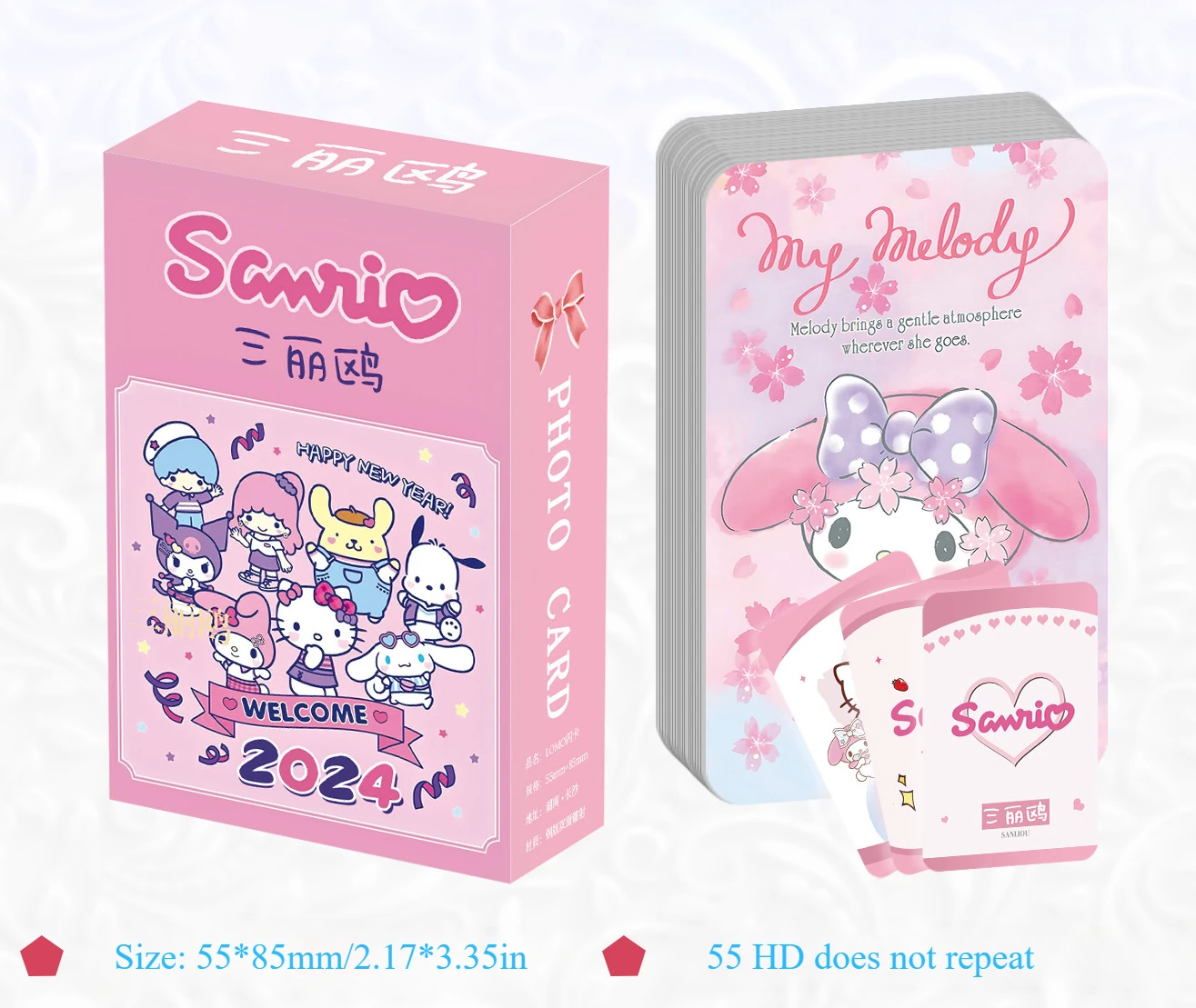 Sanrio Anime Character Card Double-sided Laser Peripheral Small Card Box with 55 Non-repeat 3-inch LOMO Flash Cards