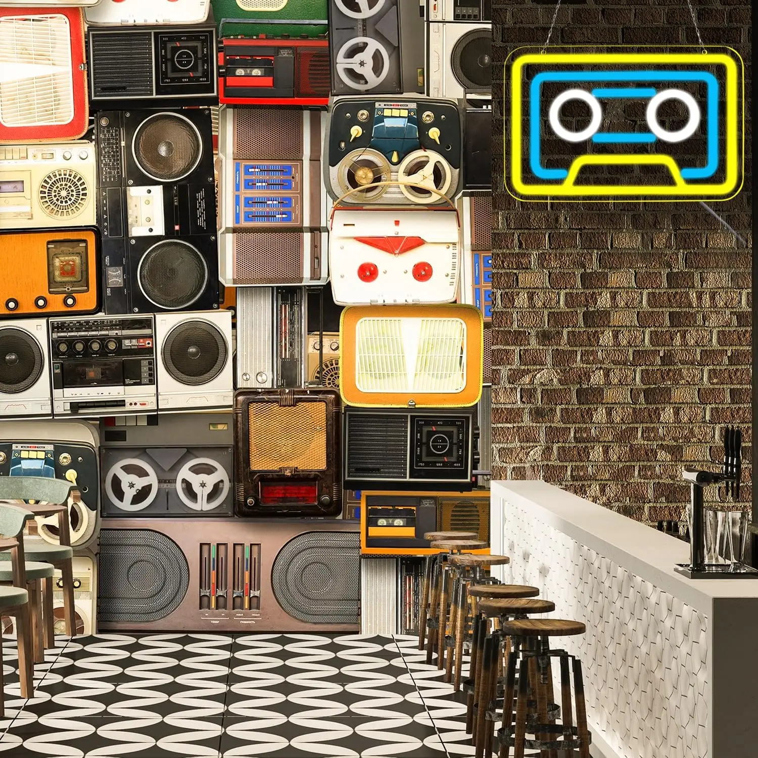 เทปคาสเซ็ตเพลงป้ายนีออน USB หรี่แสงได้ LED Neon Light สําหรับห้องเล่นเกมห้องนอน Retro Music Studio Bar ตกแต่งของขวัญ