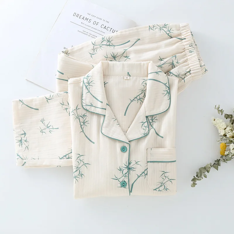 طقم بيجامة نسائي جديد لربيع وصيف 2024 100% كريب قطني بأكمام طويلة قطعتين لطيف حلو مقاس كبير ملابس نوم منزلية غضب