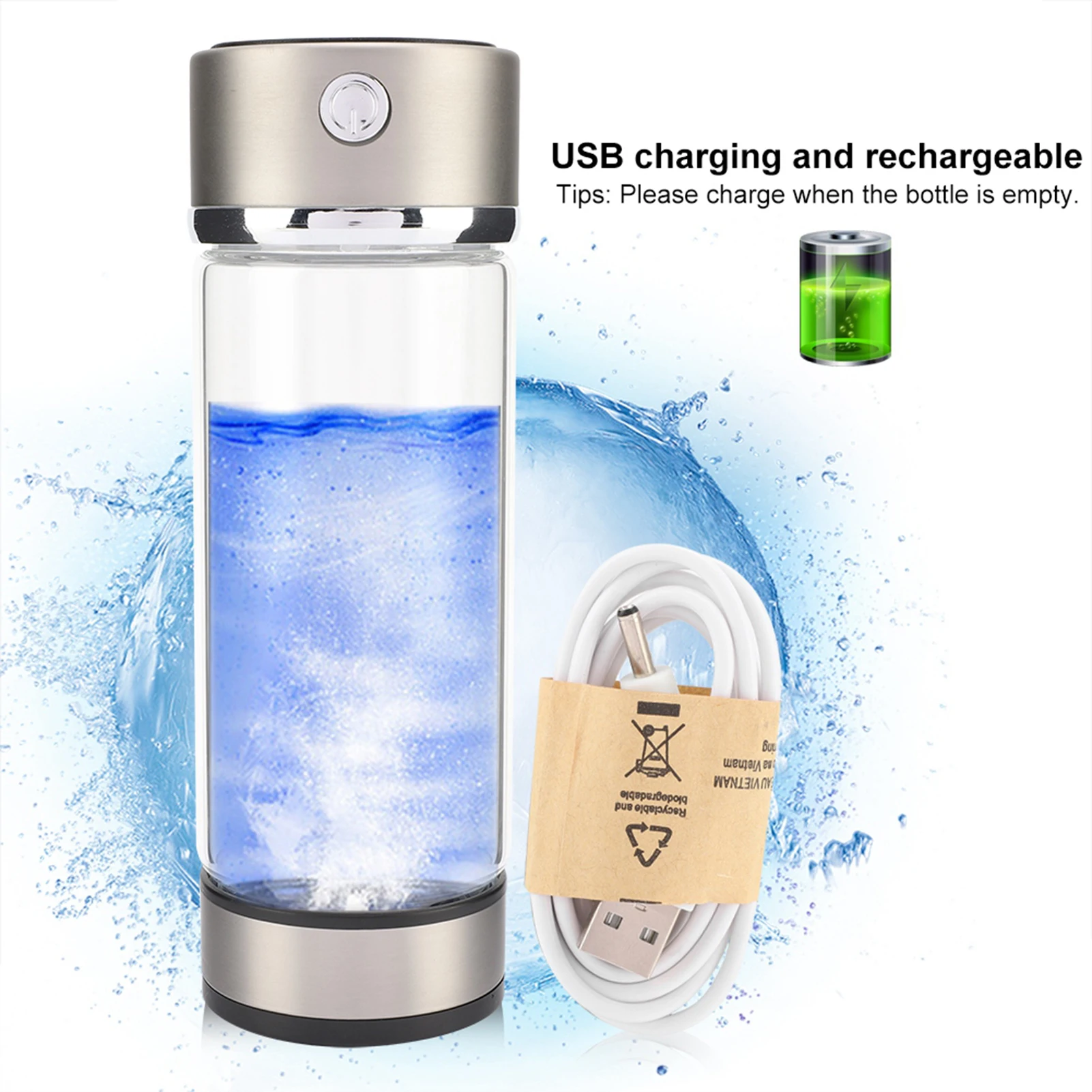 

USB Charging Rich Hydrogen Water Purifier Filter Glass Bottle Portable Lonizer Cup