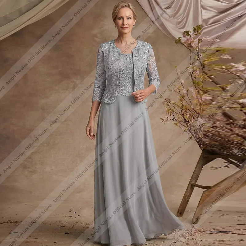 Vestidos largos plateados para madre de la novia con chaqueta de encaje, vestido para fiesta de boda, vestidos madre de novia para bodas