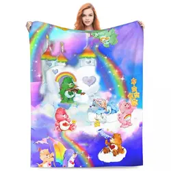 MINISO Care Bears Cartoon  Soft Warm Blankets Decorative Plush Bedding Throws Print Couch Chair Flannel Bedspread Sofa Bed Cover