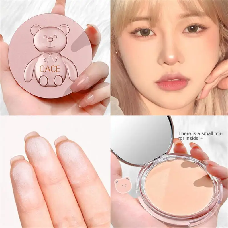 New Little Bear Compressed Powder Matte Brighten Setting Powder Oil Control Face Compact Powder Concealer Face Makeup Cosmetics