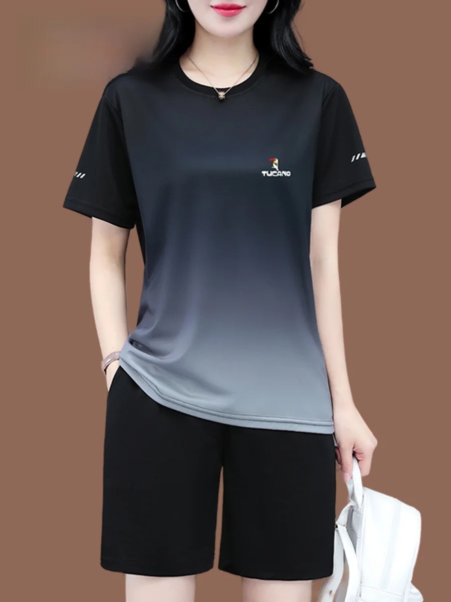 

Qui Dry Fitn Yoga Women's Suit TUCANO Brand round Ne ort Sve Two-Piece Set for Middle-Aged Mothers Summer Sportswear