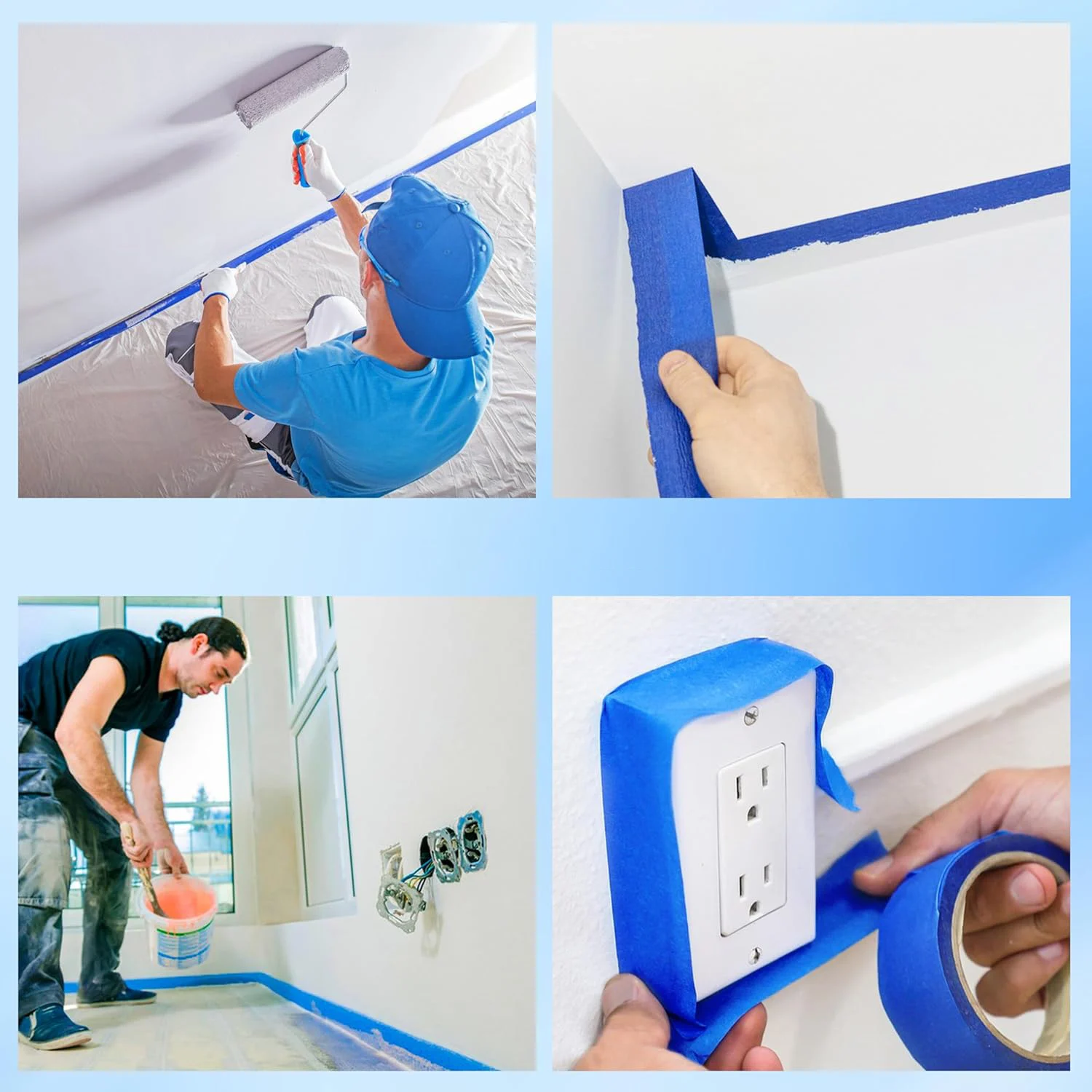 20/400 м синяя малярная лента для рисования стен, ремесел, строительной очистки, маскирующая лента для нескольких поверхностей, легко удаляемая лента для художника