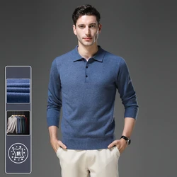 Men's Lapel Solid Color Woolen Sweater, Autumn & Winter New Stretch Top, Daily Leisure Pullover Knitwear, Business POLO