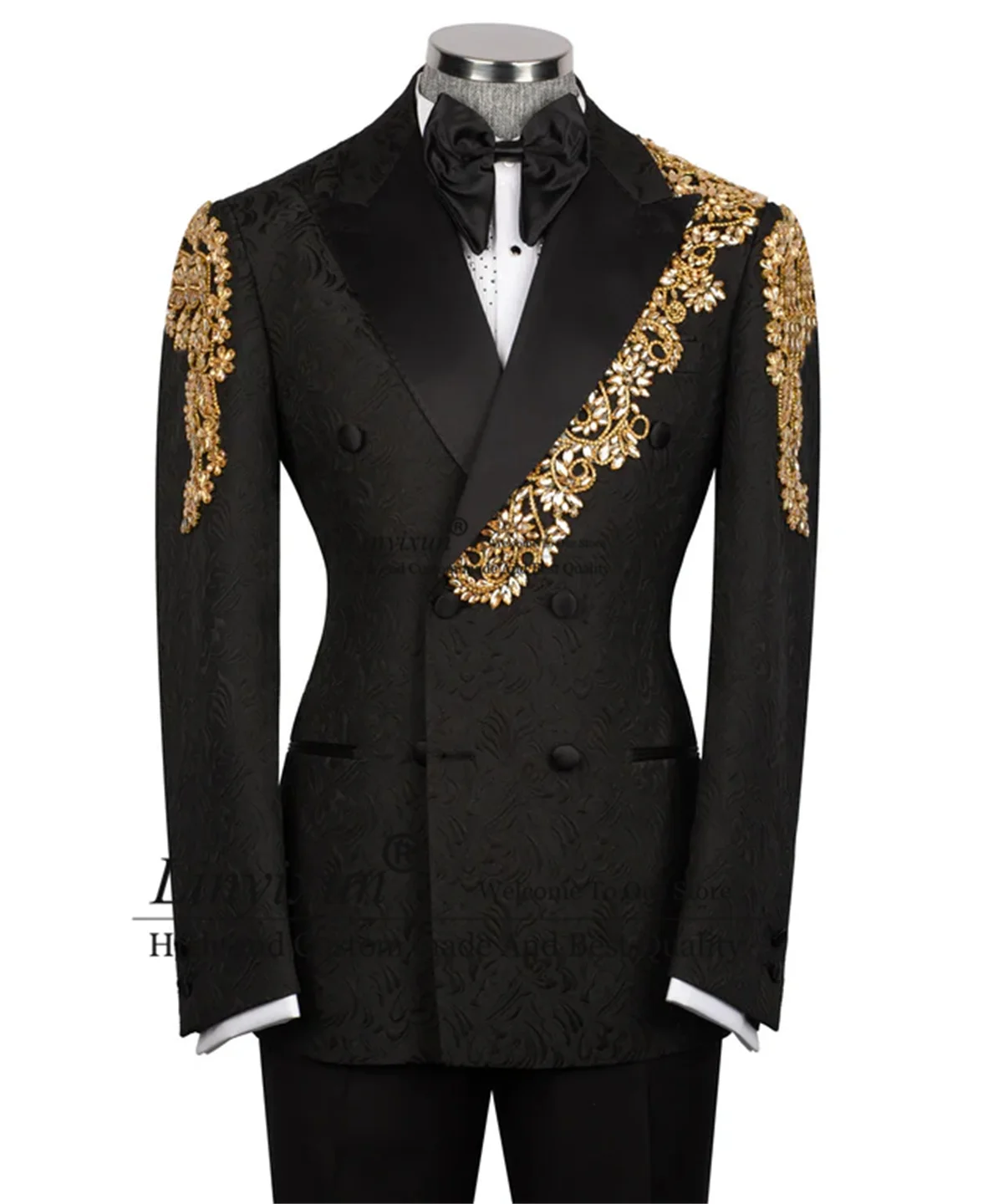 

Sparkly Rhinestons Crystals Tuxedos Men Suit Customized 2 Pieces Sets Groom Male Blazers Slim Fit Jacquard Wedding Ropa hombre