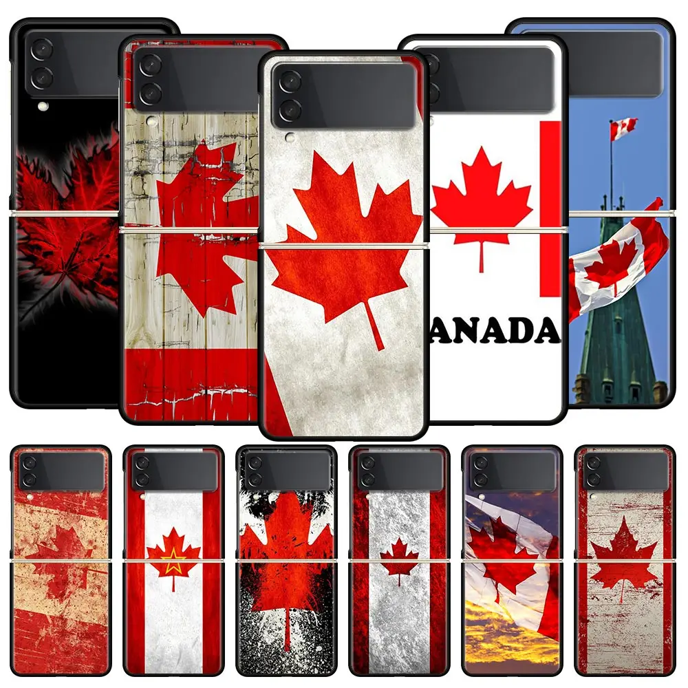 Canada Canadian Flag CA Leaf Z Flip 4 Phone Case For Samsung Z Flip 3 5G Black Hard Shell Galaxy ZFlip3 ZFlip5 Cover Folding