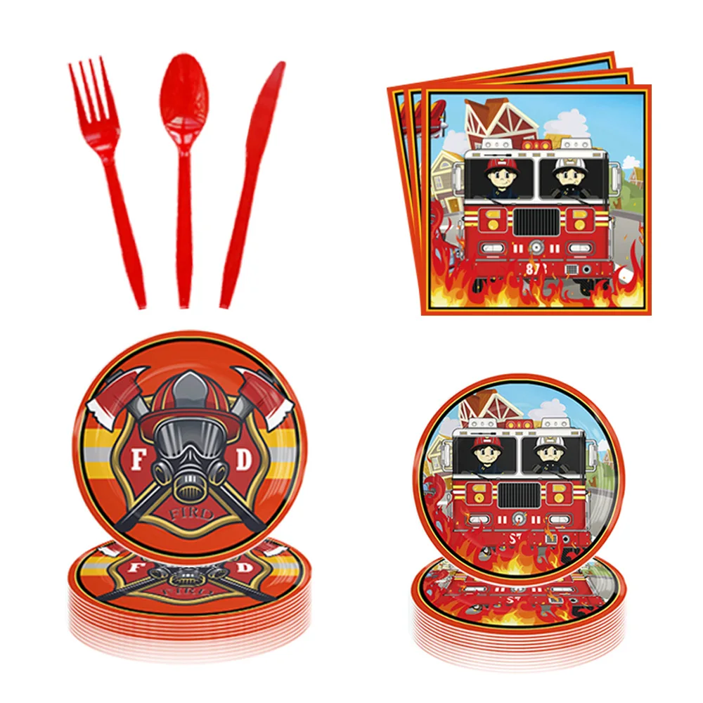 Fireman Birthday Party Decorations Fire Truck Party Foil Balloons Kids Boys Fireman Party Favors Toy Plates Disposable Tableware