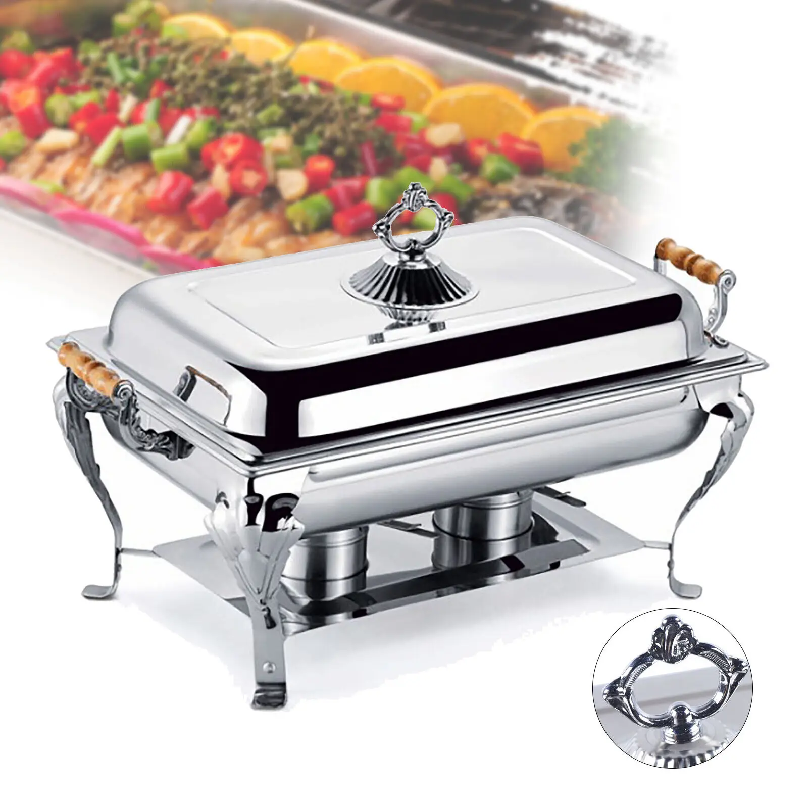 

8QT Catering Stainless Steel Chafer Chafing Dish Set Buffet Party Food Warmer Food Pan 9L Full Size Container