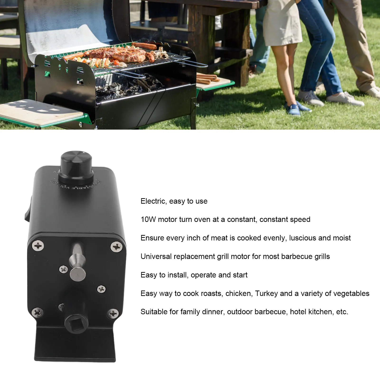 Barbecue Grill Motor Barbecue Rotisserie Motor Adjustable Speed Heat Resistant 65‑70kgF Load Weight 10W Portable for Kitchen