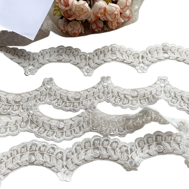 

New High Quality Duty Beaded Wavy Lace, 5cm Wide, Is An Exquisite Accessory for DIY Headbands and Wedding Dresses Accessories