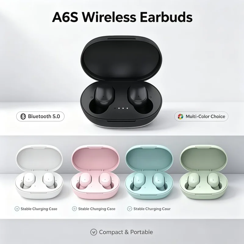A6S TWS Bluetooth-Kopfhörer, kabelloser Kopfhörer, Stereo-Headset, Sport-Ohrhörer, Mikrofon mit Ladebox