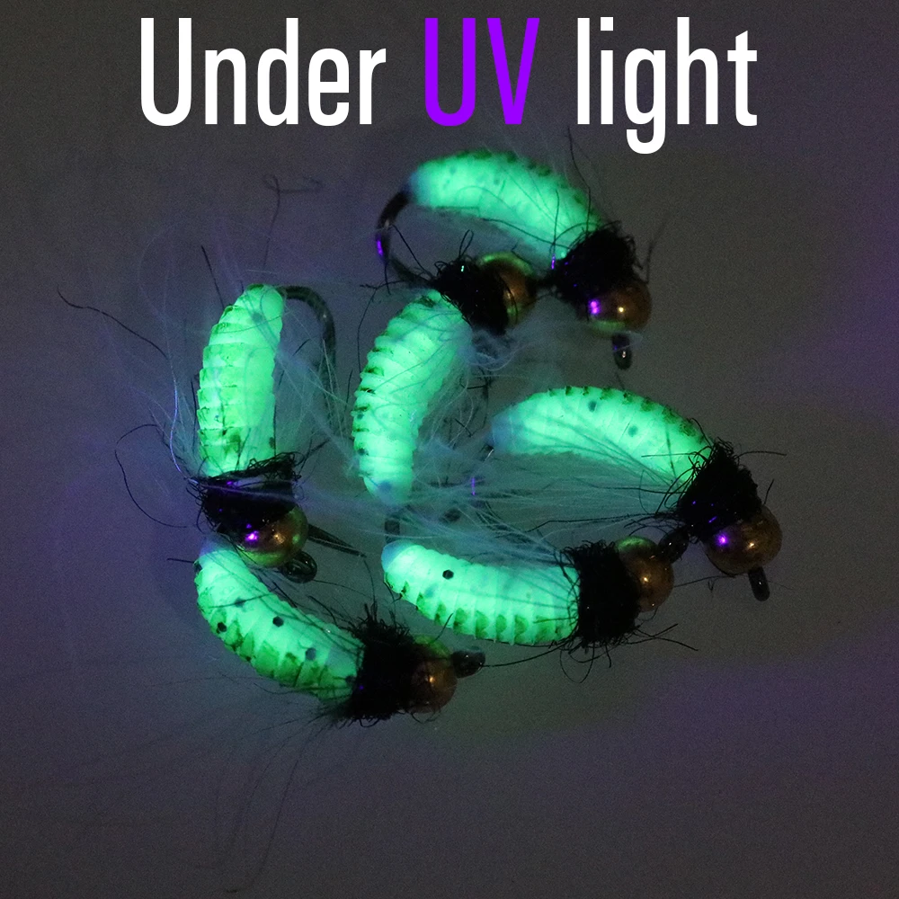 Vtwins Mosca húmeda Caddis Larva UV en pluma y hackle - imagen 5