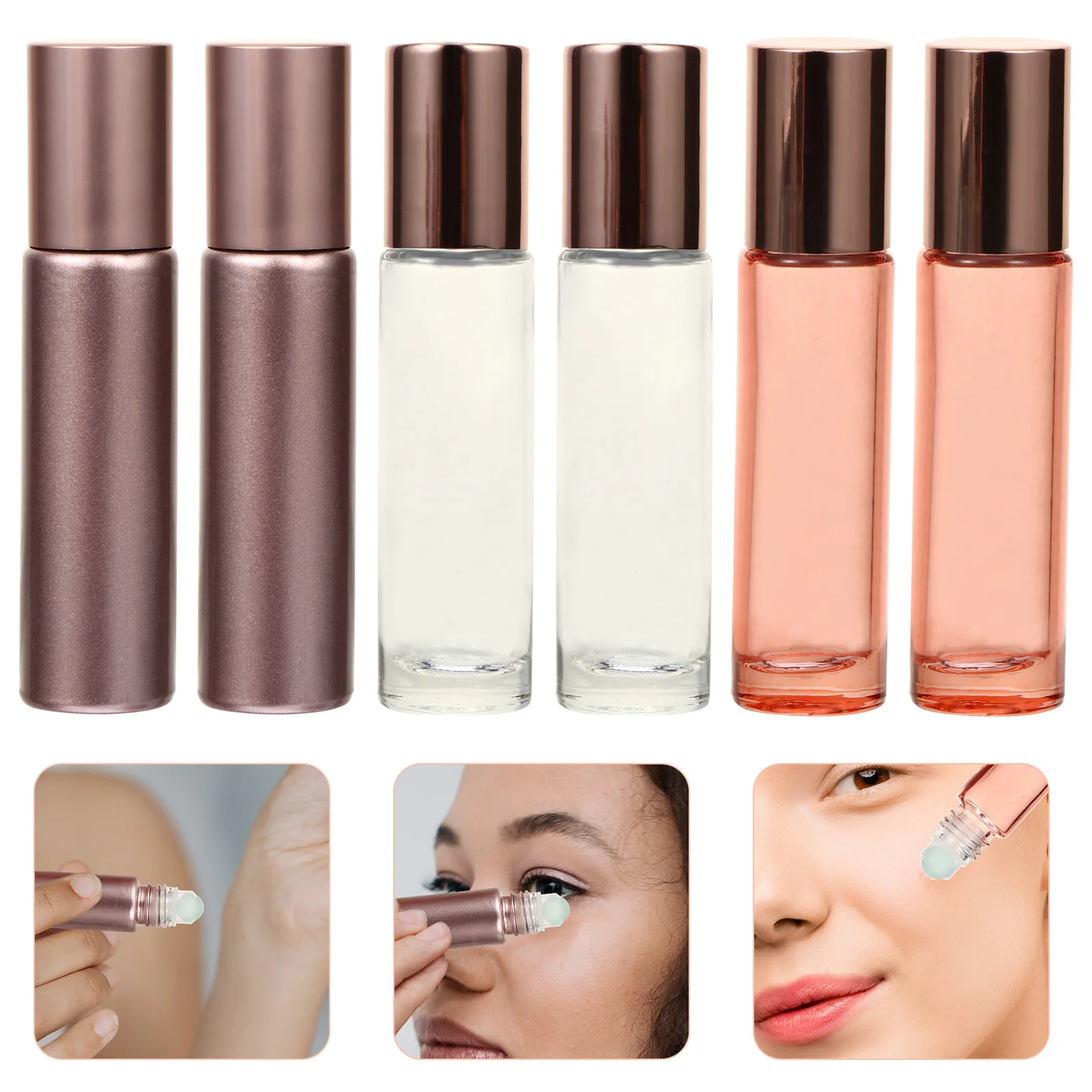 

6Pcs 10ml Glass Roll on Bottles Essential Oil Perfume Kits Easy to Clean and Refill Refillable Roller Ball Bottles