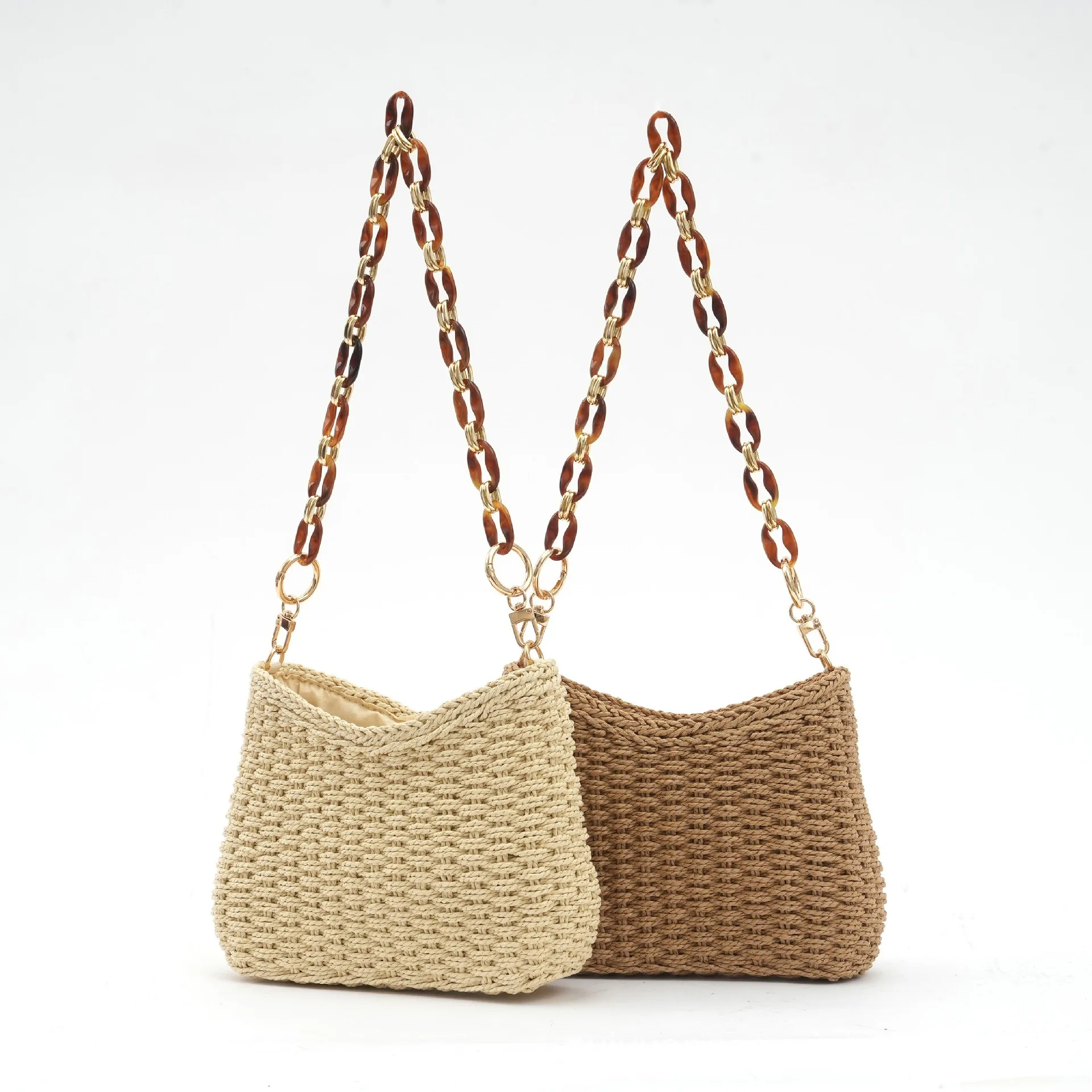 

Retro Straw Woven Bag 2025 Commuting Women's Bags New Summer Resort Woven Beach HandBag Small Chain Shoulder Bag