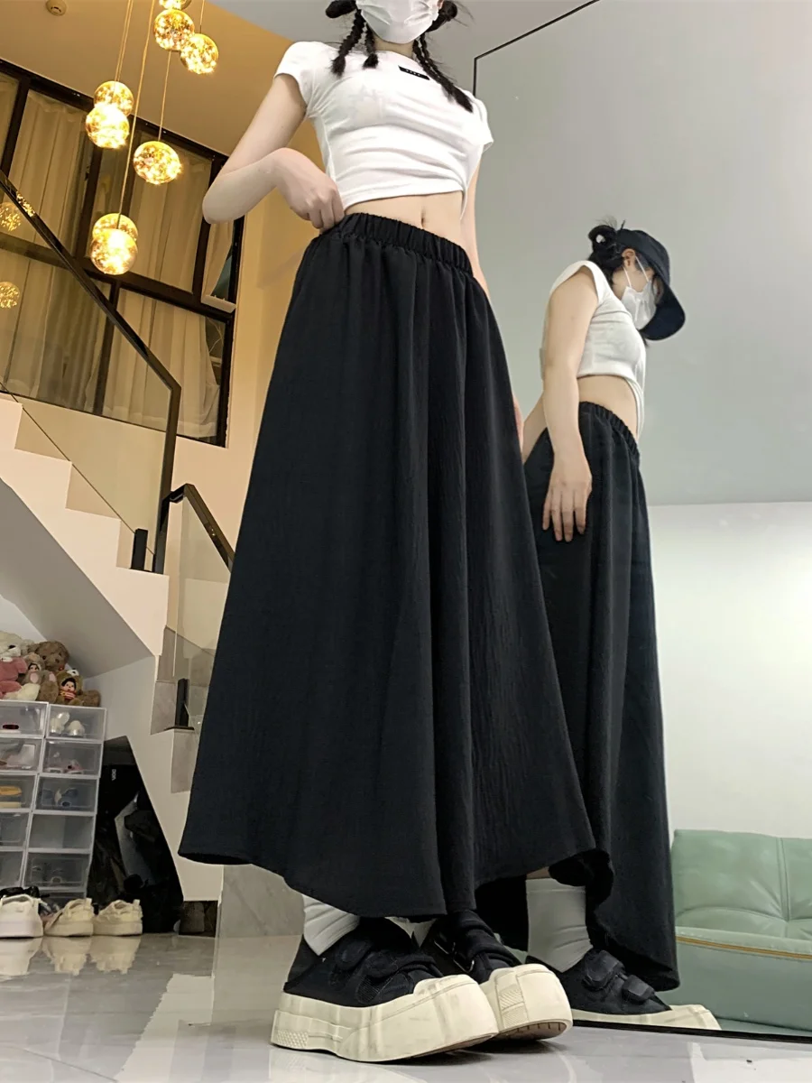 Bla A-Line  Skirt Women's Summer New Fairy Gauzy Pleated Cotton Linen High Waist Wide Leg Pants Casual Pants