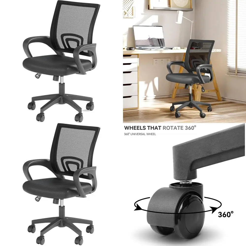 

Ergonomic Mesh Office Chair with Adjustable Height, Lumbar Support, and Comfortable Armrests for Work, Study, Gaming - Black