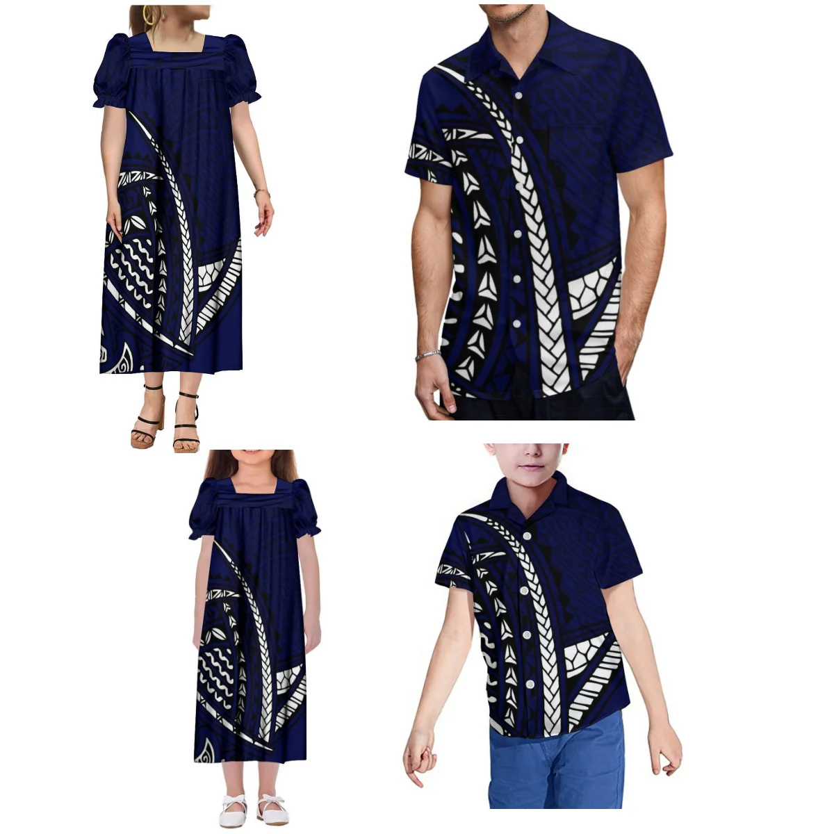 Samoa'S Nieuwe Comfortabele Familie Pak Mumu Polynesische Dames Jurk Beach Party Hawaiian Casual Heren Shirt Kinderkleding