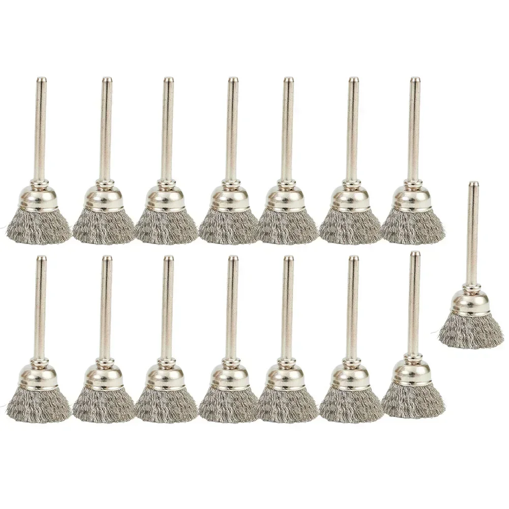 

15pcs 15mm Stainless Steel Wire Cup Wheel Brushes Polishing Brush For Rotary Tool Metal Rust Removal Polishing Brush
