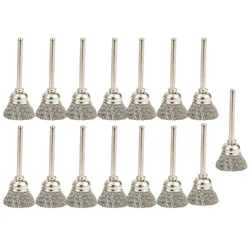 15pcs 15mm Stainless Steel Wire Cup Wheel Brushes Polishing Brush For Rotary Tool Metal Rust Removal Polishing Brush