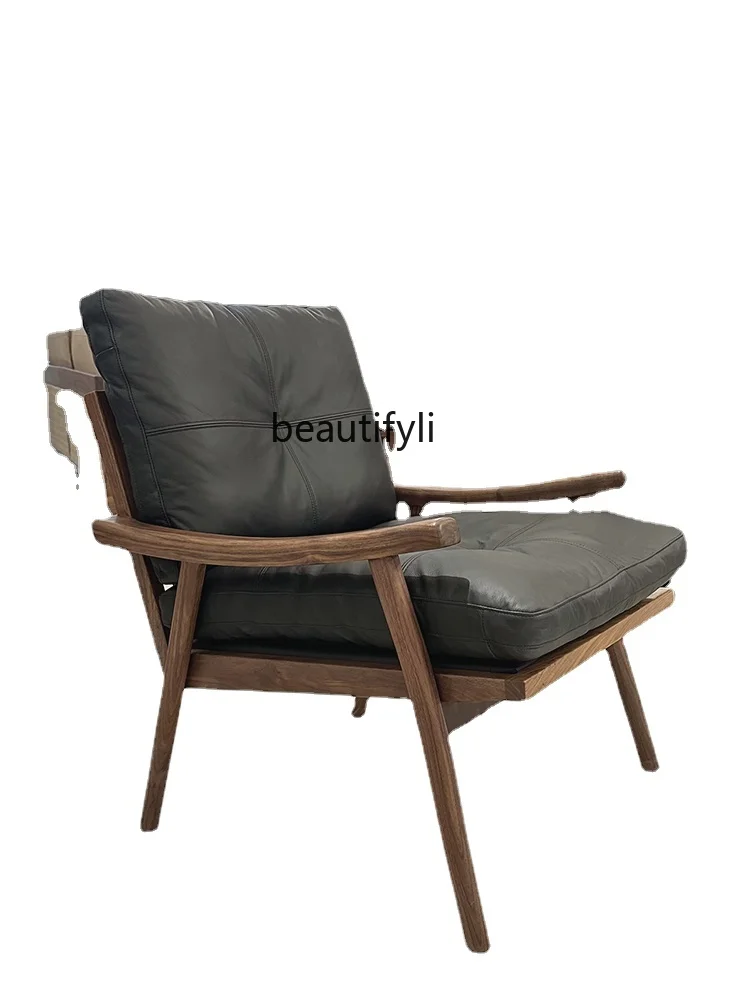 

North America Black Walnut Leisure Wood Recliner Bedroom Balcony Lazy Backrest Single Living Room Single-Seat Sofa Chair